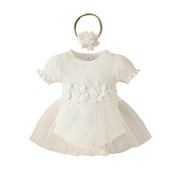 Toddler Girls Short Sleeve Ribbed Floral Romper Bodysuits Dress Baby Cozy Dailywear, 6-9 Months